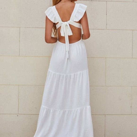 WHITE SWISS DOT MAXI DRESS - Picture 4 of 6